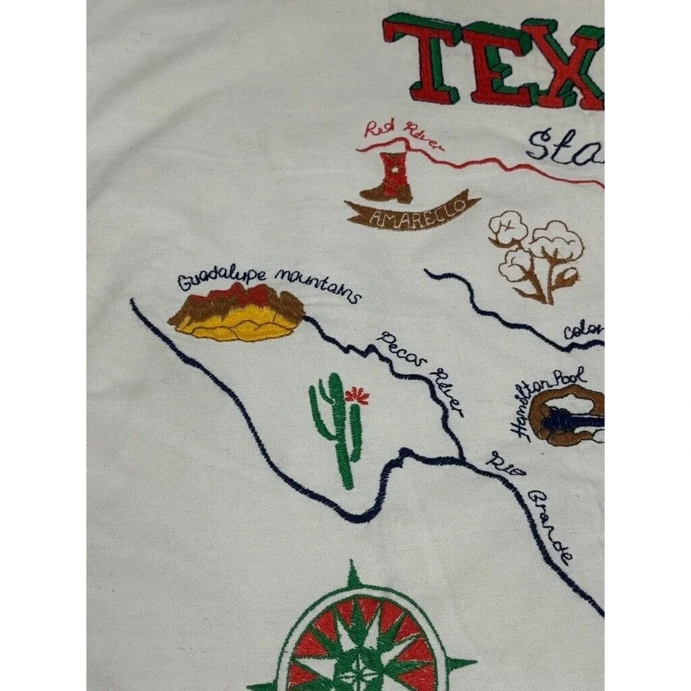 Texas State‎ Map Pillow Cover Embroidered Alamo Pecos River Boot Western